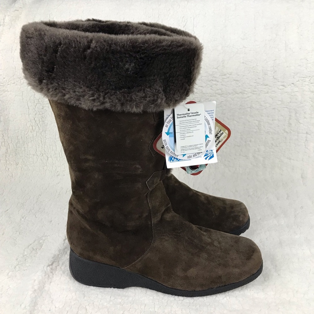 Khombu Bellino2 Brown Suede Boots With Fur 11 NWT